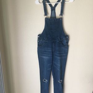 Dark wash overalls